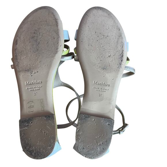 Max Mara Flat Sandals Shoes Metallic Gold White Yellow Buckle Leather Size 37/7 - Picture 6 of 7